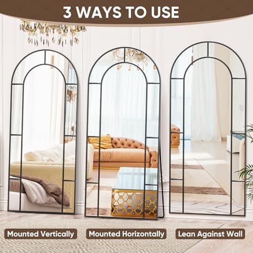 Antok 71" x 32" Full Length Mirror, Floor Mirror Arched Window Decorative Mirror, Metal Framed Decor Farmhouse Floor Mirrors Art Pane Mirrors Wall Decor for Bedroom, Living Room, Entryway Black 7