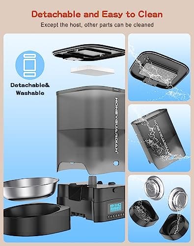 HoneyGuaridan 3.5L Automatic Cat Feeder for Two Cats, Food Dispenser with Stainless Steel Bowl,Timed Cat Feeder Programmable 1-6 Meals Control, Dual Power Supply,10s Meal Call Black 6