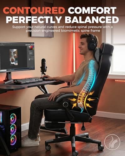 GTPLAYER Gaming Chair with Footrest, Big and Tall Game Chair 350lb Racing Style Computer Chair, Ergonomic Executive Office Chair High Back with Lumbar Support and Recliner, Light Gray 10
