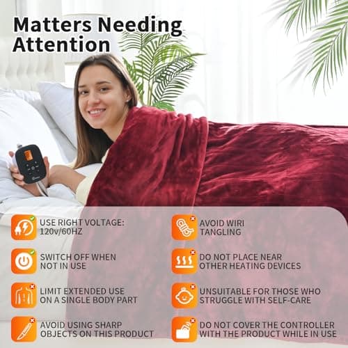 Fantico Electric Blanket Full Size, 77"x84" Heated Blankets with 10 Heat Settings & 0.5-12 Hours Adjustable Timer, Velvet Reversible Super Cozy, Overheat Protection, ETL Certified, Machine Washable 7