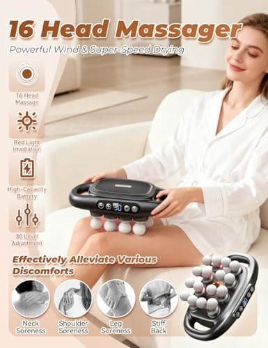 Veloreva Massager - 16 Head Massage Gun Deep Tissue for Pain Relief, Pro Massager with 3 Modes & 30 Levels, Back Massagers for Back, Shoulders, Legs, Foot, Body, Fast Relief (Black) 2