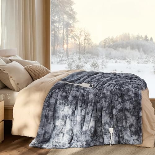 Bedsure Faux Fur Heated Blanket Twin Size, Fast Heating Electric Blanket Twin Size with 6 Heating Levels & 10 Time Settings, Cozy Gifts for Women Men (62x84 inches, Grey) 7