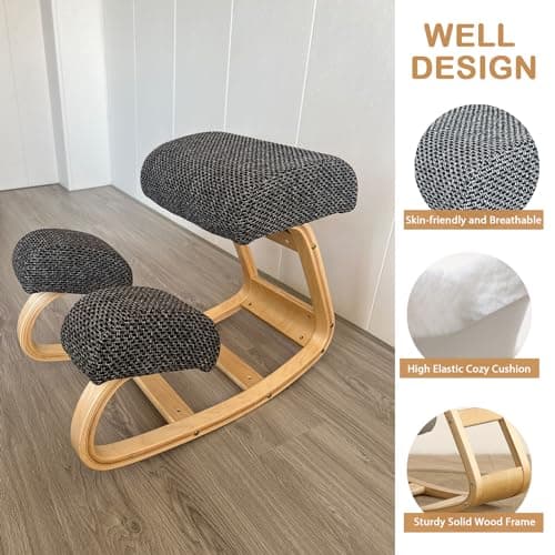 Kneeling Chair, Ergonomic Desk Chair for Office Home - Improve Your Posture with Angled Rocking Stool - Solid Wood Rocking Chair with High-Resilience Foam Seat Cushions 6