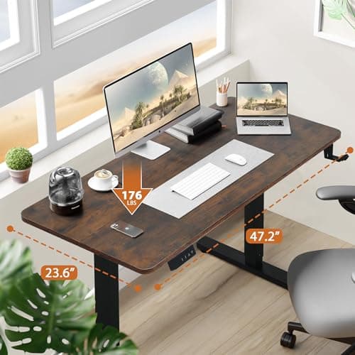 Standing Desk Table, 48 Inch Height Adjustable Electric Office Desk, Large Gaming Desk with Headphone Holder & 2 Memory Preset Controls, Wooden Computer Desk, Brown 7