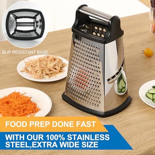 OIM Omiiomio Professional Cheese Grater - Stainless Steel, XL Size, 4 Sides - Perfect Box Grater for Parmesan Cheese, Vegetables, Ginger - Dishwasher Safe - Black 5