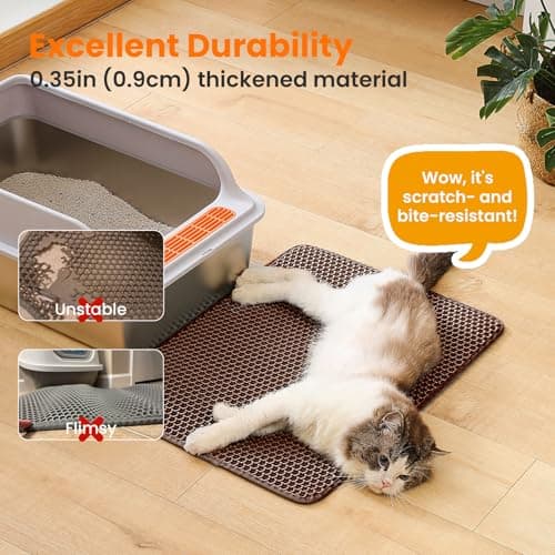 Petinstinct Cat Litter Mat, 24x18 Inches Large Double Layer Honeycomb Cat Litter Trapping Mat, Non Slip Waterproof Urine Proof Cat Litter Box Mat for Floor, Kitty Litter Rug, Cat Supplies, Brown 6