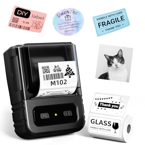 Ponek Label Maker, M102 Barcode Label Printer with 7000+ Icons 700+ Templates, 2 Inch Label Maker for Small Business, Home, Office, Kitchen, School, Gift Tag Printer, Dark Gray