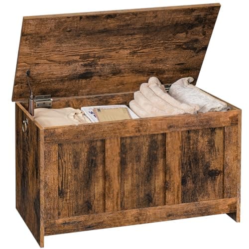 HOOBRO Storage Bench, 29.5" Retro Wooden Storage Chest, Wooden Storage Trunk, Toy Chest with Lift Top, Multifunctional Entryway Organizer, for Entryway, Living Room, Rustic Brown FG751CW01 6
