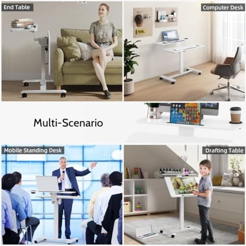 TecbL Pneumatic Standing Desk with Wheels - Adjustable Height 28" - 46" & 0-90° Tilt, 31.5" x 17.7" Skin-Feel Desktop, Rolling Computer Desk for Home Office, Hospital, School (White) 8