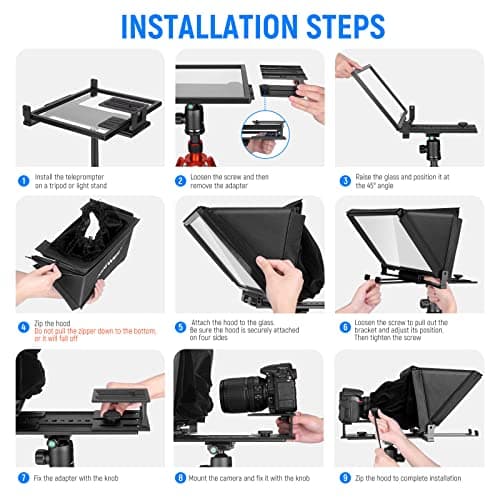 NEEWER X12 Aluminum Teleprompter with RT-110 Remote Control (Connected via Bluetooth on NEEWER Teleprompter App) & Carry Case, Compatible with iPad, iOS/Android Tablets, Smartphones, DSLRs (Black) 5