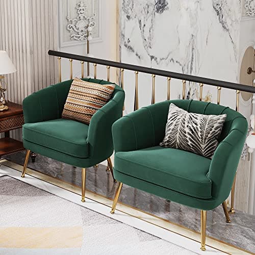 Andeworld Velvet Accent Chair, Upholstered Modern Single Sofa Side Chair,Comfy Barrel Club Living Room Armchair with Golden Metal Legs for Bedroom Living Reading Room Office, Green 6