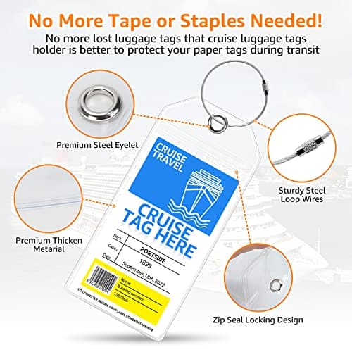 Premium Cruise Luggage Tag Holder for Carnival, NCL, Princess, MSC Cruise Ship Essentials Must Haves in 2025-2026 by GOSGOON1E, Clear Wide Plastic Cruise Travel Essentials Tags Waterproof (4 Pack) 5