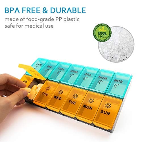 Mossime XL Large Daily Pill Organizer 2 Times a Day, Extra 7 Day Pill Box Am Pm, Weekly Day Night Vitamin Holder, Medicine Organizer, Big Pill Container, Medication Dispenser 14 Compartments 6