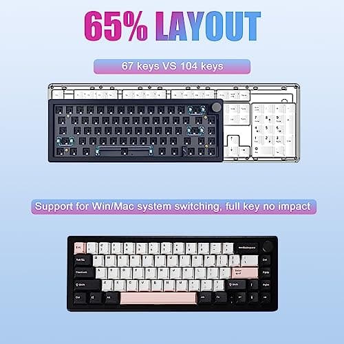 BOYI GMK67 Barebones Keyboard Kit,65% RGB Hot-Swap Gasket Mounted Tri-Mode BT/2.4GHz/USB-C 4000mAh Wireless Custom Programmable Mechanical Gaming Keyboard DIY Kit with Knob(Black) 5