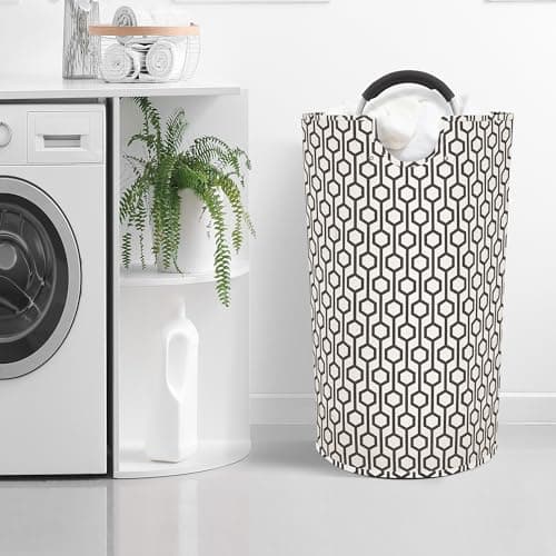 STORAGE MANIAC 2 Pack 90L Large Collapsible Freestanding Hamper, Waterproof Laundry Bag with Padded Handles, Folding Tall Clothes Hamper, Hexagon 8