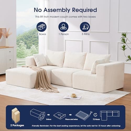 KINGYES 107'' Modular Sectional Sofa, L Shaped Cloud Couch for Living Room, Modern Boneless Sofa with Chaise for Bedroom, Beige 7