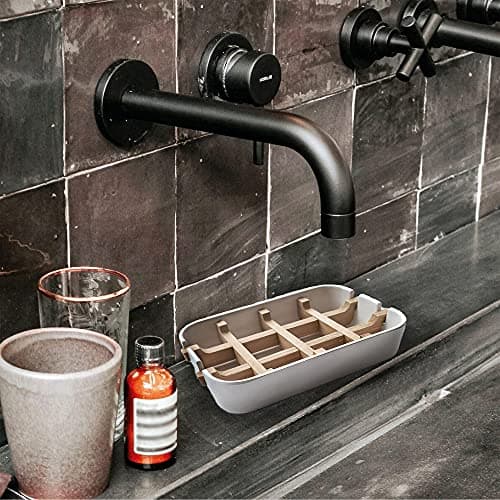 Aoheuo Modern Bamboo Fiber soap Holder and soap Dish Combination (Removable), White, 5.12 Long by 3 Wide, 0.98 inches high, Used in Kitchens, bathrooms, and bar Sinks 6