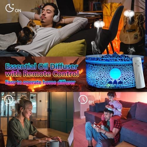 Essential Oil Diffuser for Home，Volcano Diffusers for Essential Oils Large Room with Jellyfish & Flame Mist Mode,3 Timer&3 Colors Light,Auto Shut-Off,300ml Aromatherapy Diffuser for Bedroom，Office,Gym 6