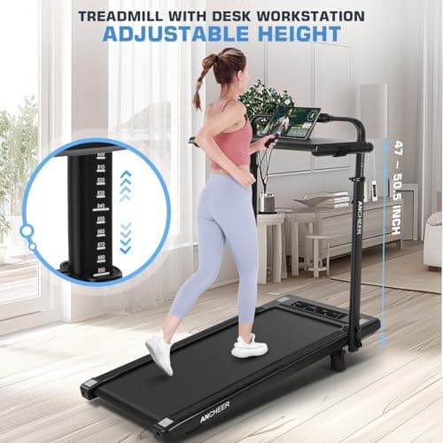 ANCHEER Walking Pad with Desk 47-50.5 Inch Adjustable Height, 8 in 1 Treadmill with 15% Incline for Home Workstation, Folding Treadmill 300lbs Weight Capacity/Ultra-Quiet/Installation-Free 7