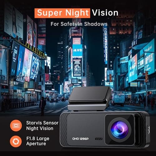 Dash Cam 1296P Front Dashcam, V300 WiFi Dash Camera for Cars with App, Night Vision, Mini Hidden Single Car Camera, Loop Recording, 24H Parking Mode, Support 256GB Max, Black 5