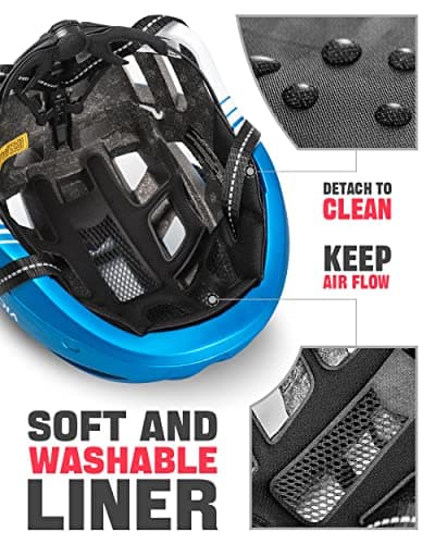 VICTGOAL Bike Helmet with USB Rechargeable Rear Light Detachable Magnetic Goggles Removable Sun Visor Mountain & Road Bicycle Helmets for Men Women Adult Cycling Helmets (L: 57-61 cm, Metal Blue) 8