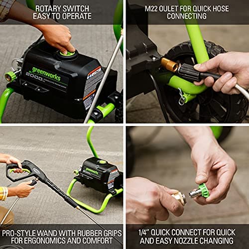 Greenworks 2000 PSI (13 Amp) Electric Pressure Washer (Wheels For Transport / 20 FT Hose / 35 FT Power Cord) Great For Cars, Fences, Patios, Driveways 5
