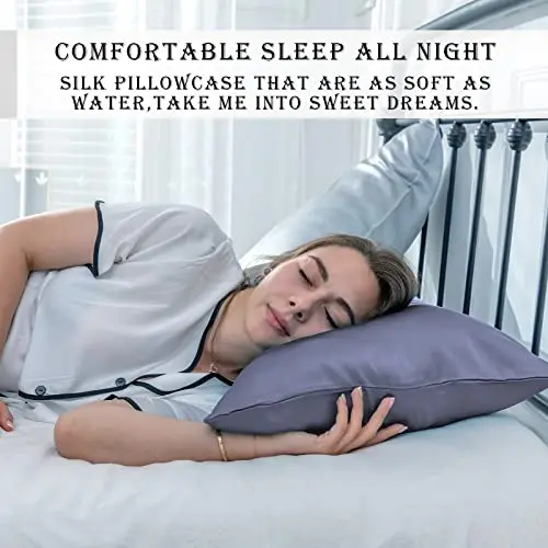 Mulberry Silk Pillowcase for Hair and Skin Pillow Case with Hidden Zipper Soft Breathable Smooth Cooling Silk Pillow Covers for Sleeping (Grayish Blue, King,1Pcs) 6