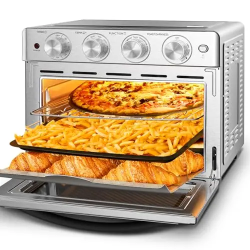 Geek Chef Air Fryer Toaster Oven 26 QT, Large AirFryer Convection Countertop Oven Combo with Easy Bake, Roast, Broil, Warm, 6 Slice Toast 7-in-1 Functions, 3 Layers with 4 Accessories,Stainless Steel