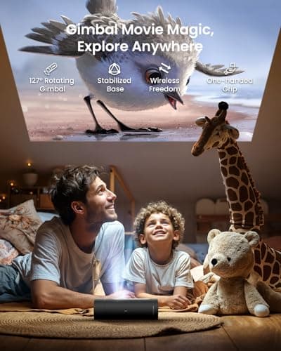 JMGO PicoFlix Bottle Rotating Gimbal Projector, 4.5hrs Battery, Smart Mini Portable Outdoor Projector with Google TV Netflix, 1080P, 420 ISO Lumens, Auto Focus, HDR10, Blu-ray 3D, 10W Dolby for Party 5