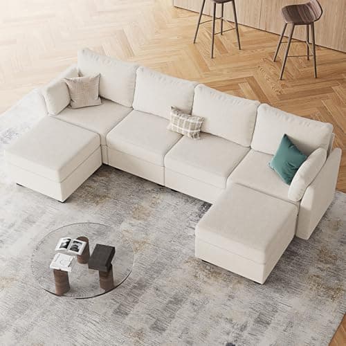 Huatean Home 114.17" Modular Sectional Sofa, 6 Seat Modular Couch with Storage, Memory Foam, Convertible Sectional Couches for Living Room, U Shaped Comfy Modular Sofa with Chaise, Beige 7
