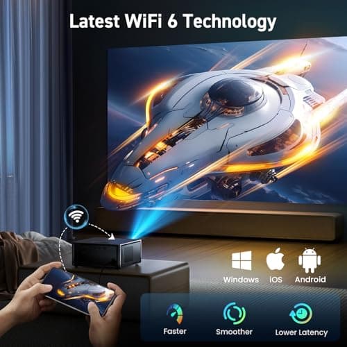 [Short Throw/2500 ANSI/E-Focus] SOPYOU 4K Decoding Projector with WiFi and Bluetooth, Outdoor Movie Projectors, Max 450" Display Home Theater, Portable Smart Proyector for iOS/Android/TV Stick/PS5 5