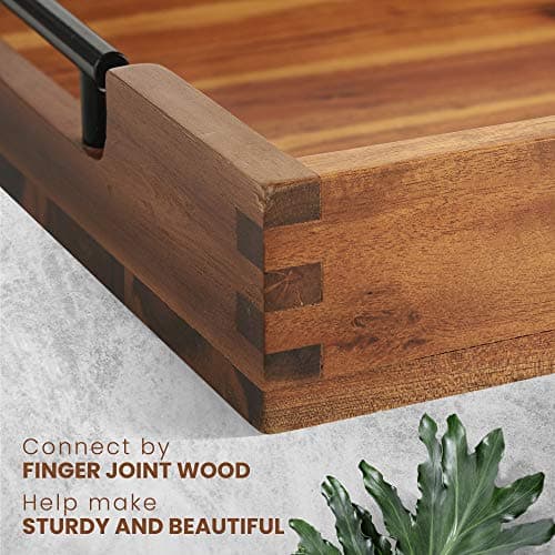 Ottoman Tray, Acacia Wood Serving Tray with Metal Handles, 16.5x12.5in Food Drinks Tray for Coffee Table, Breakfast, Dinner & Bar, Rustic Decorative Storage Tray for Ottoman, Kitchen, Packaging 6