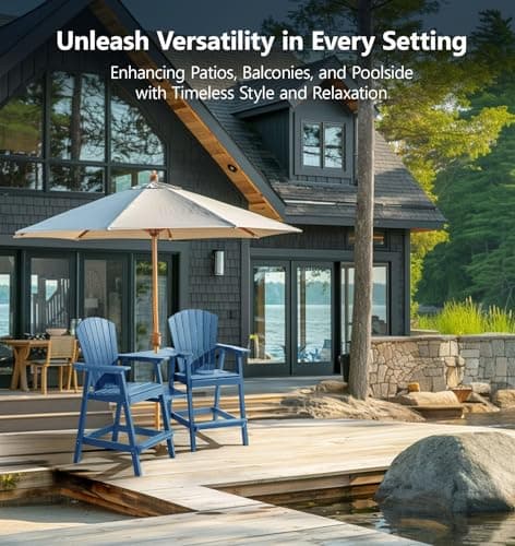 PASAMIC Tall Adirondack Chairs Set of 2, All-Weather HDPE Patio Chairs with Double Connecting Trays, Bar Height Heavy-Duty Outdoor Chairs for Garden, Backyard, Balcony, Blue 6