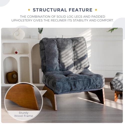 MAXYOYO Accent Chair with Ottoman Adjustable Backrest, Tufted Living Room Chair Upholstered Lounge Chair with Footrest Set, Modern Chair Cozy Reclining Chair for Reading Room, Dark Grey 6