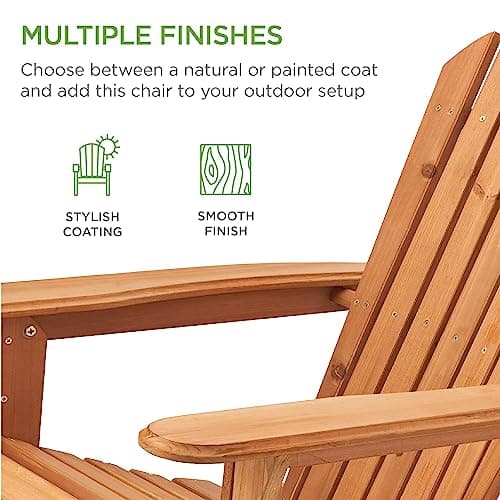 Best Choice Products Folding Adirondack Chair Outdoor Wooden Accent Furniture Fire Pit Lounge Chairs for Yard, Garden, Patio w/ 350lb Weight Capacity - Natural 7