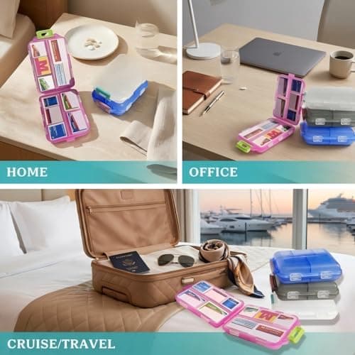 Pill Organizer with Medicine Labels Travel Daily Pill Container Mini Medication Organizer Storage Pill Organizer Travel Essentials Pill Case 7 Day (Pink & 161 Lables) 6