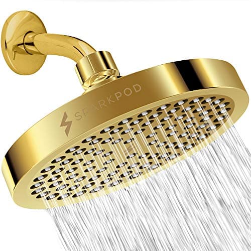 SparkPod Shower Head - High Pressure Rain - Premium Quality Luxury Design - Easy Clean Adjustable Replacement for Your Bathroom Shower Heads (Egyptian Gold, 6 Inch Round)