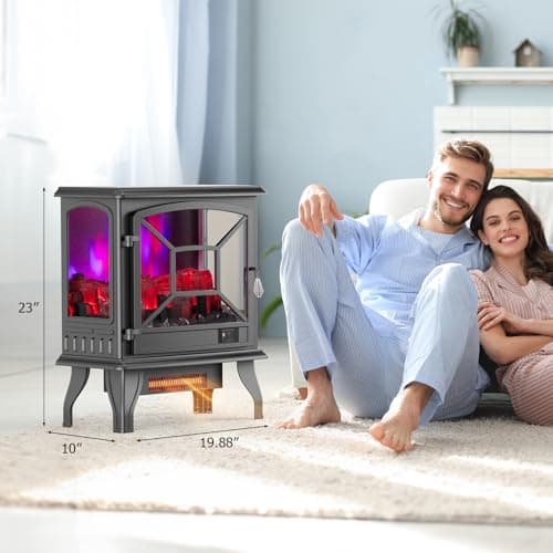 Bonnlo 23" W Electric Fireplace Stove, 1500W Portable Freestanding Fireplace Heater w/Remote, Timer, 3D Flame, Overheat & Tip-Over Protections, Suit for Bedroom, Living Room, CSA Approved 7