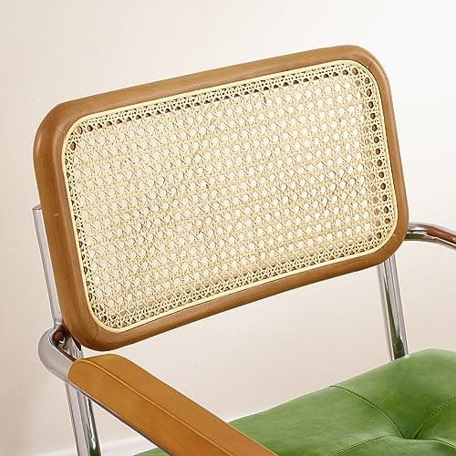 Art Leon Mid Century Office Chair - Faux Leather Upholstered Rattan Desk Chair, Vintage Swivel Accent Chair with Wood Legs, Green 5