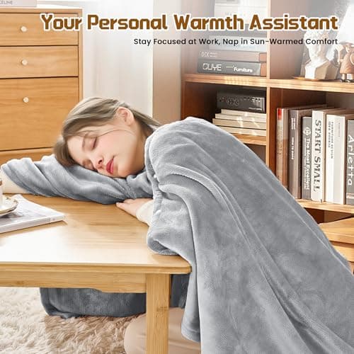 MAXEVE Heated Blanket Cordless Electric Wearable Blanket with 10000mAh Power Bank, USB Heating Throw Blanket, Fleece Throws Women Men Heating Hoodie for Indoor Outdoor, Camping Machine Washable, Grey 6