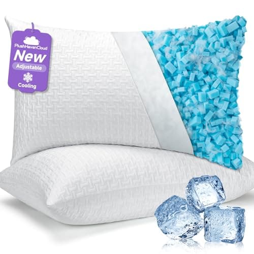 PlushHavenCloud New Adjustable Pillows Queen Size Set of 2 - Cooling Shredded Memory Foam Pillow for Sleeping 2 Pack, Bed Pillows for Side, Back, and Stomach Sleepers, Supportive, Washable Cover
