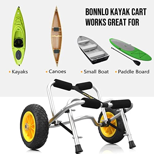 Bonnlo Universal Kayak Carrier Trolley Cart Dolly for Carrying Kayaks, Canoes, Paddleboards, Float Mats, and Jon Boats with NO-Flat Airless Tires 2 Ratchet Straps 7