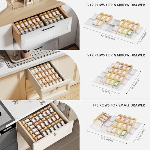 Jadehom Spice Drawer Organizer, 4 Tier Clear Acrylic Expandable From 13" to 26" Seasoning Jars Drawer Insert, Kitchen Drawer Spice Rack Tray for Cabinet/Countertop 5