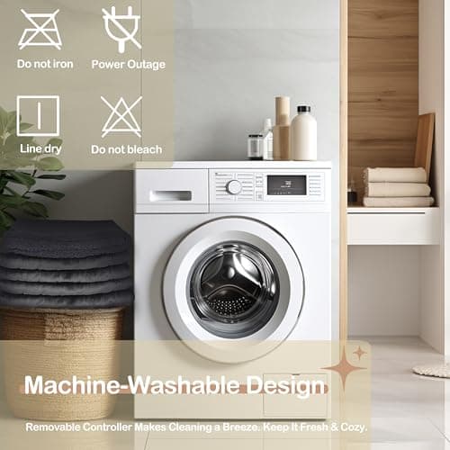 TICOO Electric Heated Blanket Full Size 72" x 84" - 5 Heat Settings & 10H Auto-Off, Microplush Flannel & Sherpa Lining, Machine Washable, Overheat Protection, Ideal Gifts for Home/Bedroom/Sofa, Black 7