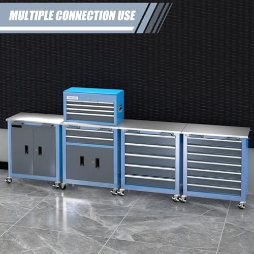 LARBANKE 8-Drawer Rolling Tool Chest with Wheels and Door,Tool Box with Sliding Drawer,Stainless Steel Countertop Tool Chest,can Form Large Workbench,for Garage Workship 6