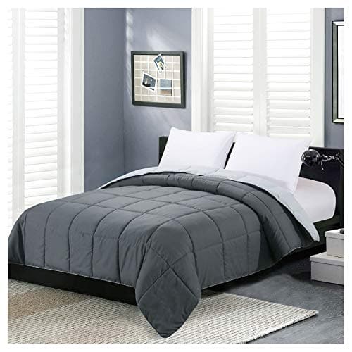 Homelike Moment Comforters Queen Size - Grey Duvet Insert Down Alternative Bed Queen Comforter, Lightweight Bedding Comforters Full Size Quilted Soft All Season Reversible Dark Gray/Light Grey