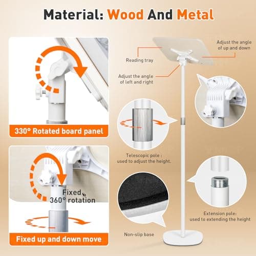 TNNOP Floor Standing Book Stand, Foldable Book Holder for Reading with Page Clips, 19"–51" Height Adjustable, Sturdy Podium Stand for Reading, Bible, Laptop, Cookbooks, or Projector 5