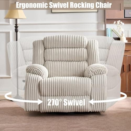 SINCRUMI Power Swivel Rocker Recliner Chair for Adults with Massage and Heat, USB and Type-C Charging Port, Infinite Position, Electric Glider Rocking Chairs for Living Room, Nursery, Pale Grey 5