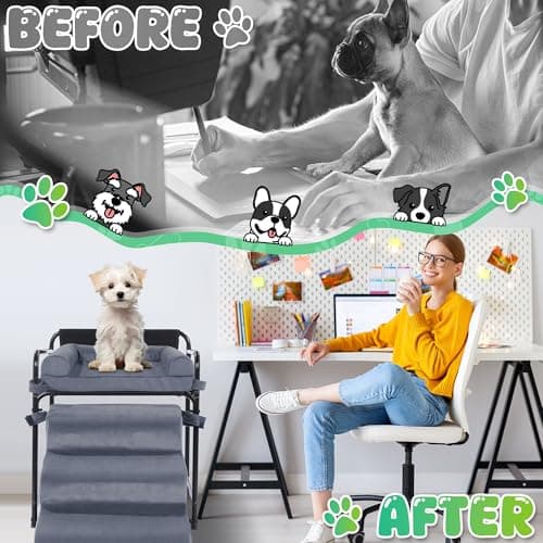 ROYALAY Dog Office Chair with Ramp, Bed, and 3-Step Pet Stairs, Cat Desk Bed, Non-Slip Dog Cot, Indoor Use 5