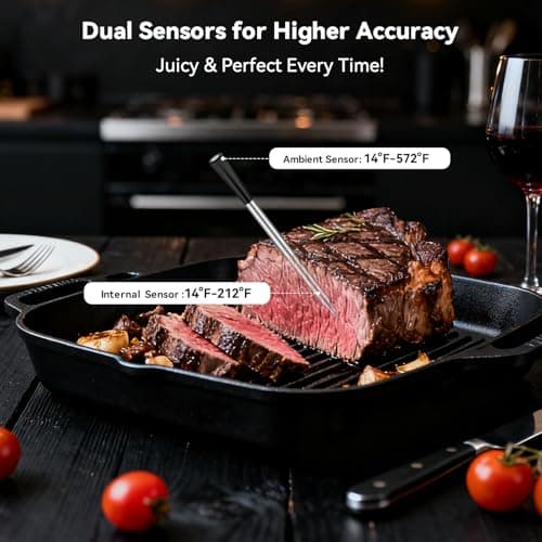 Smart Wireless Meat Thermometer Digital, 2 Probes, Advanced Bluetooth Food Thermometer for Cooking, IP67, Real-Time Monitoring & Smart Alerts with APP for BBQ, Grill, Oven, Smoker, Kitchen Gifts 5